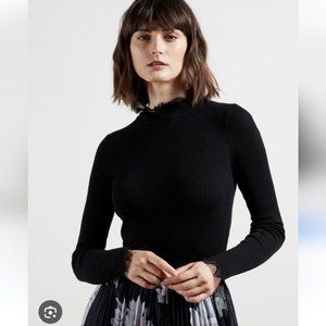 TED BAKER | Dvana Frill Neck Fitted Sweater Jumper black sz M